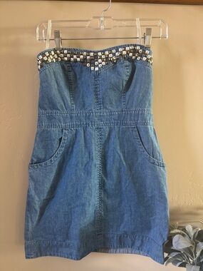 We the Free Free People Denim Strapless Studded Sweetheart Dress